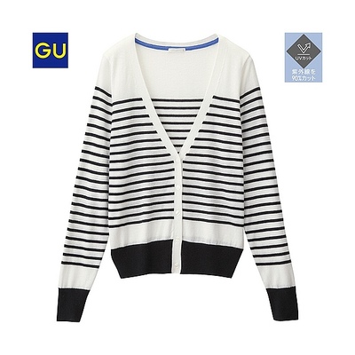 （GU）ＵＶカットＶネックカーディガン（ボーダー・長袖）Ａ