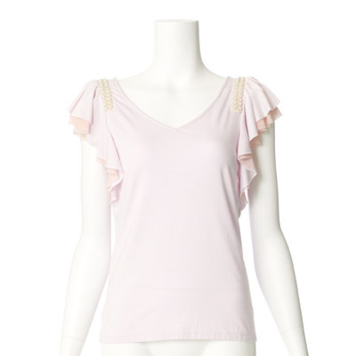 袖フリルビジュー装飾プルオーバー