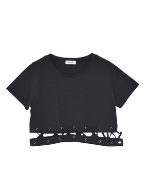 レースアップヘムTシャツ