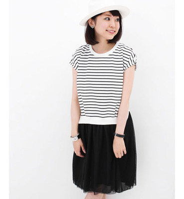  Broderie&Co（ブロードゥリーアンドコー） チュールプリーツボーダーワンピス