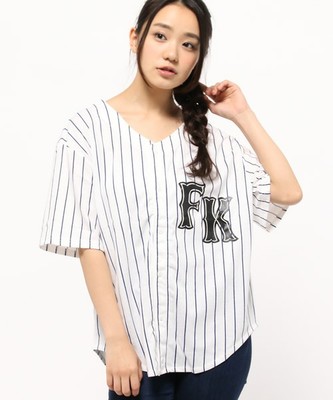ストライプベースボールシャツ