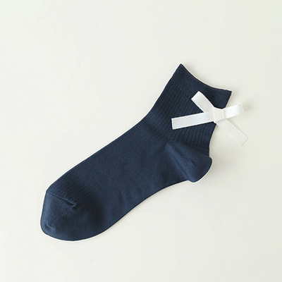 リボン付きリブショートソックス