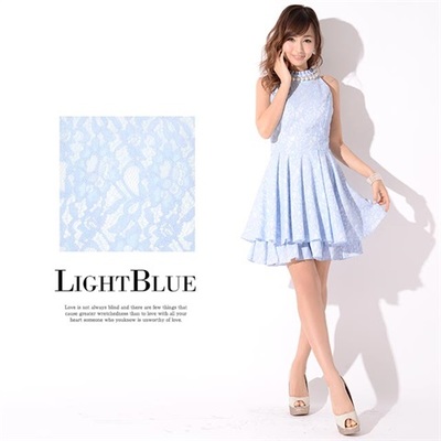 ネックレスモチーフ付花柄コットンアメスリ風ホルターＡラインドレス