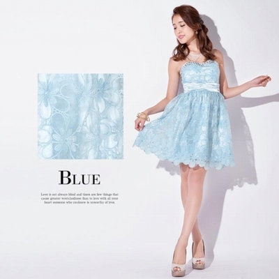 花柄刺繍オーガンジーAラインミニドレス