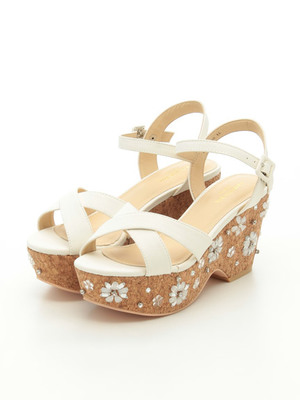 【RANDA】フラワービジューコルクウェッジサンダル