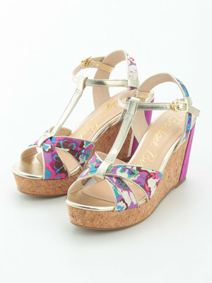 【Bridget Birkin】メタリックTストラップウェッジサンダル