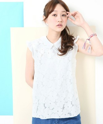 ハナレースフリルブラウスノースリーブ