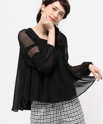レース切替シフォンブラウス
