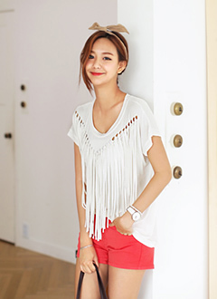 VフリンジルーズフィットTシャツ・全2色・t44320