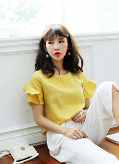 フリルスリーブリネンブラウス・全3色・b44258