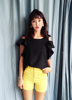 ショルダーカットアウトラッフルスリーブブラウス・全4色・44225