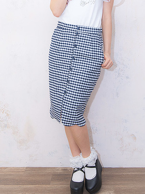 裾スカラップギンガムタイトSK