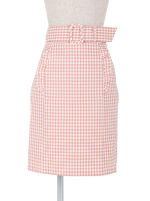 ベルト付きギンガムチェックタイトスカート/F&A