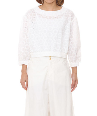 BEAMS BOY / カットワーク バックボタン 7分袖