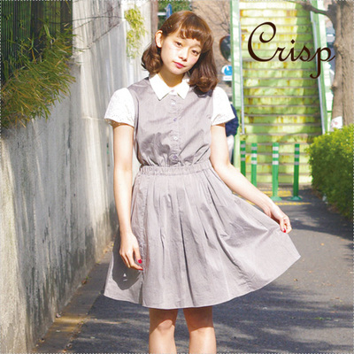 衿付きカットワークダンガリーワンピース