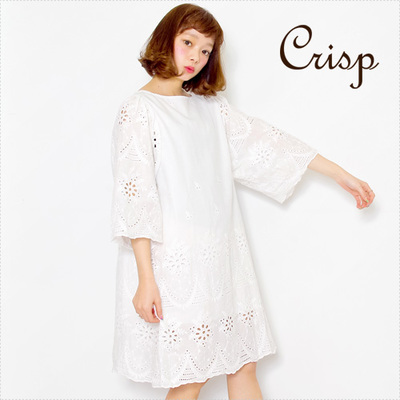 7分袖カットワークワンピース