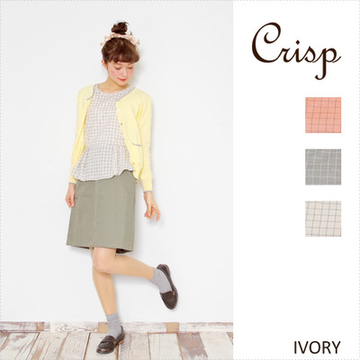 肩フリルチェックぺプラムトップス