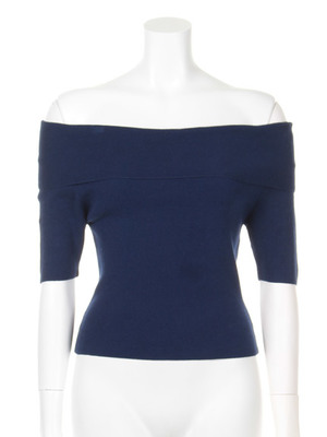 ボーダーオフショルニットトップス/Lily Brown