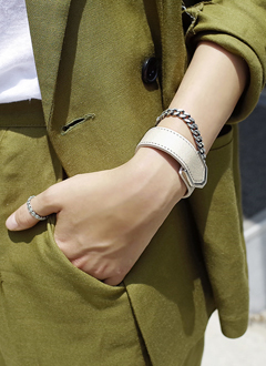 シルバーメタル本革ブレスレット