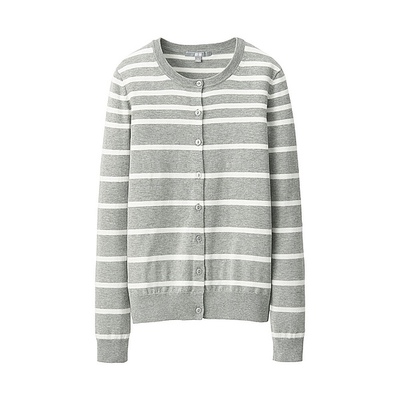 WOMEN UVカットボーダークルーネックカーディガン(長袖)