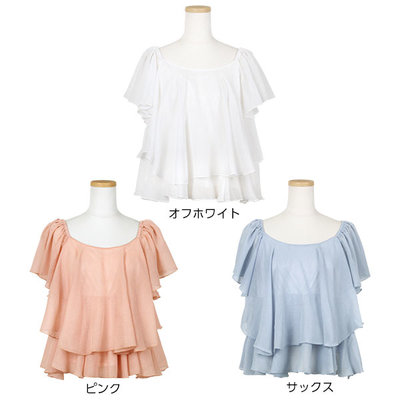 リネン風ティアードフリルブラウストップス