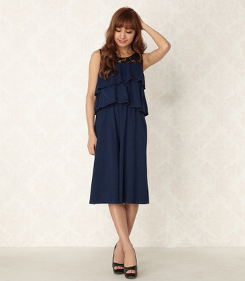 デニムフリルロンパース