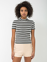 Striped Ponte Mock Neck Short Sleeve Top