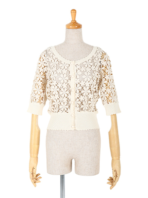 総花レース半袖カーディガン/F&A