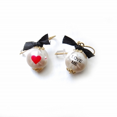 PRINT PEARL HOOK PIERCE S heart（プリント パール フックピアス S ハート）