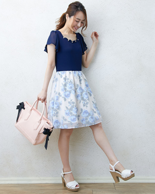 オパール花柄スカートドッキング／ワンピー