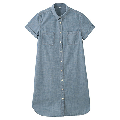 オーガニックコットンシャンブレー半袖ワンピース/無印良品