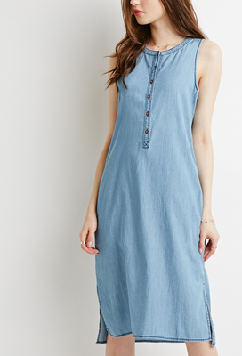 ピンストライプシャンブレーミディワンピース/Forever21