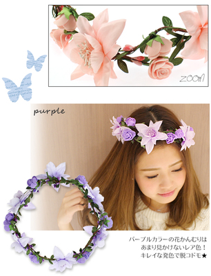 ゆり×ローズ花かんむりヘッドドレス/3color/アイボリー/ピンク/ブルー