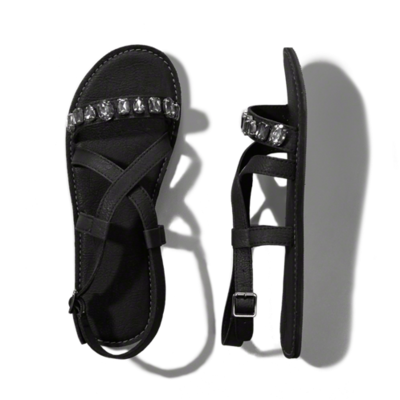  Embellished Faux Leather Cross Strap Sandals