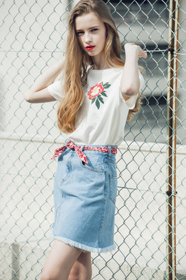 バンダナ付きハイウエストデニムスカート