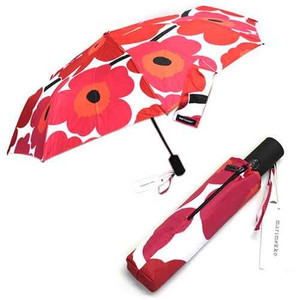 マリメッコ PIENI UNIKKO AUTO-OPEN/CLOSE LUX ウニッコ柄 ワンタッチ オートオープン 折りたたみ傘 アンブレラ 038643 001 white/red