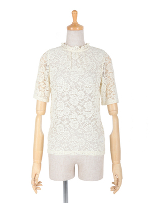 フリル衿総レース半袖プルオーバーブラウス/F&A