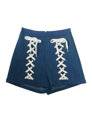 denim laceup shortpants