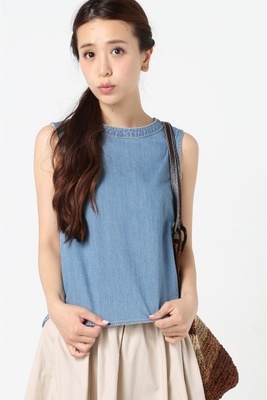 デニムノースリーブブラウス