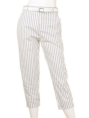 細ベルト付きストライプクロップトパンツ
