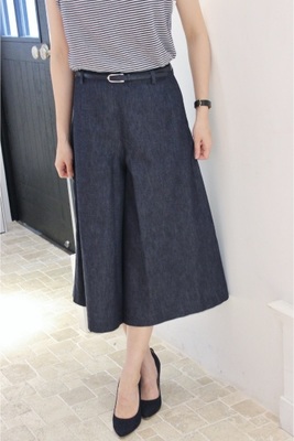 デニム ミモレ丈フレアーパンツ