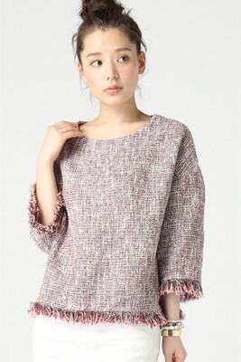 ミックスツイードフリンジブラウス