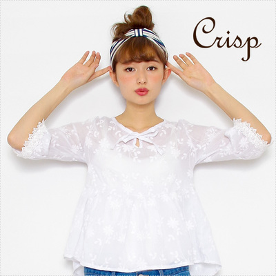 Crisp ７分袖花プリントコットンチュニック