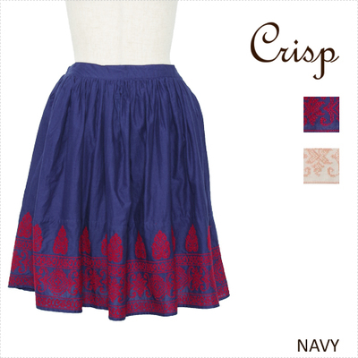 Crisp 裾刺繍ギャザースカート