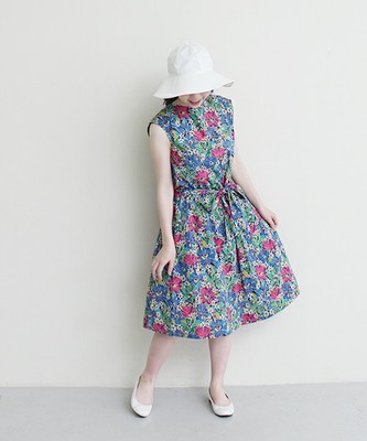 Dot＆Stripes CHILD WOMAN マッシュボーン　リバティプリントワンピース