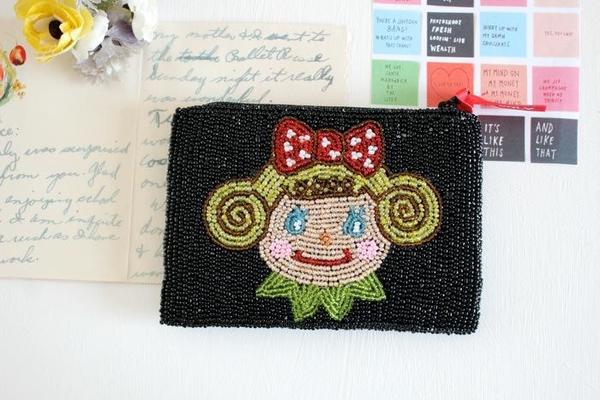 ビーズポーチ☆いちごちゃん/Black