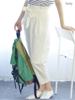 ウエストリボン付きクロップドパンツ