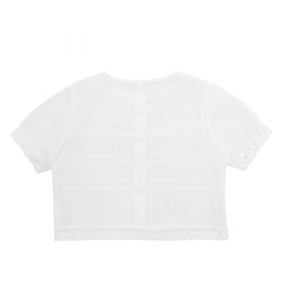 胸ピンタックコットン×レースブラウス