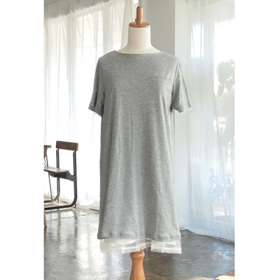 裾チュール半袖ワンピ【限定サイズ】