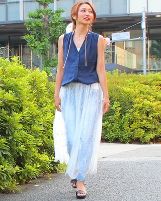 リバーレースペチコート付マキシ丈スカート